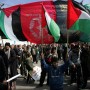 PFLP, Hamas and Islamic Jihad banners at rally for Palestinian national unity.